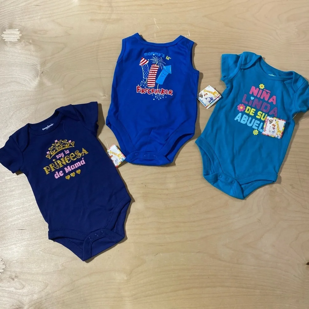 Garanimals Blue and Teal Bodysuit Trio 3-6 M (OQ)